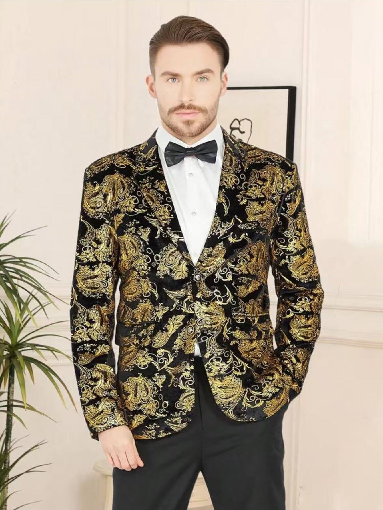 Herren Blazer Pailletten Jacke Floral Modern