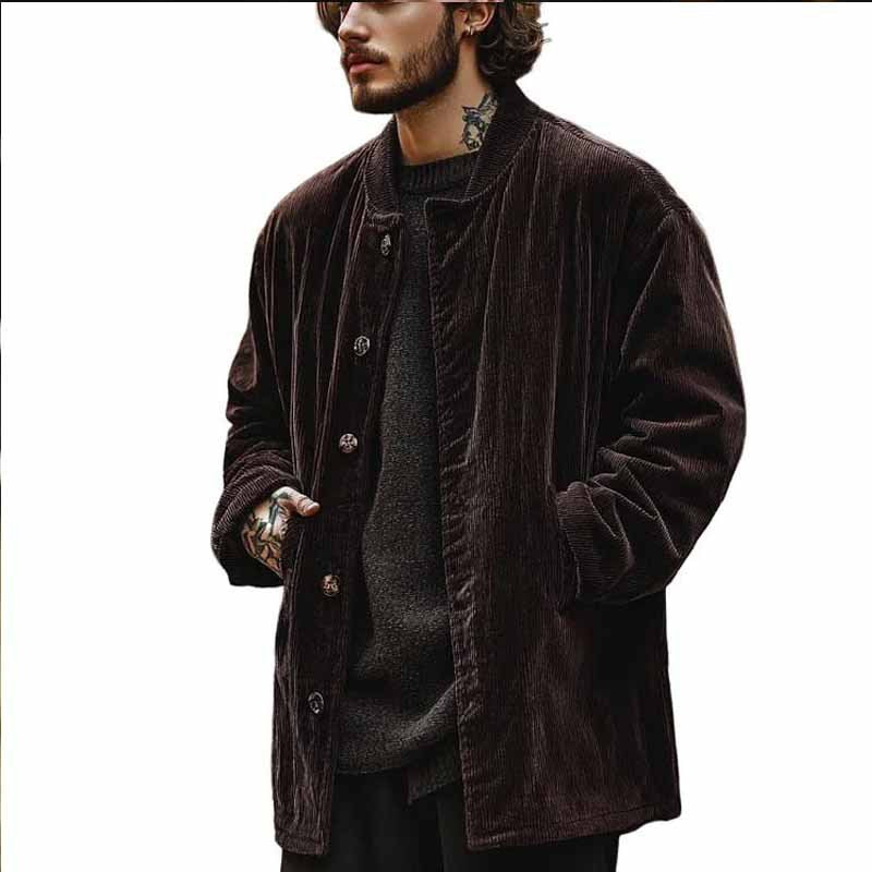 Herren Samtjacke Knopfverschluss Taschen Elegant Schwarz