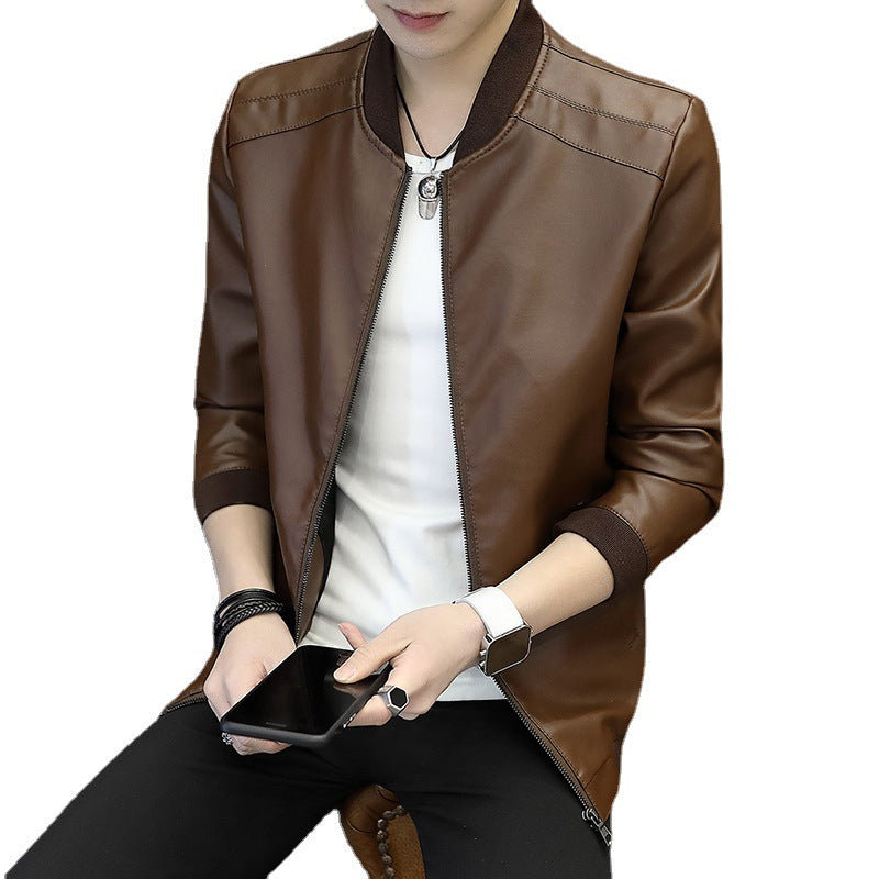 Herren Lederjacke Modern Sportlich Reißverschluss Taschen