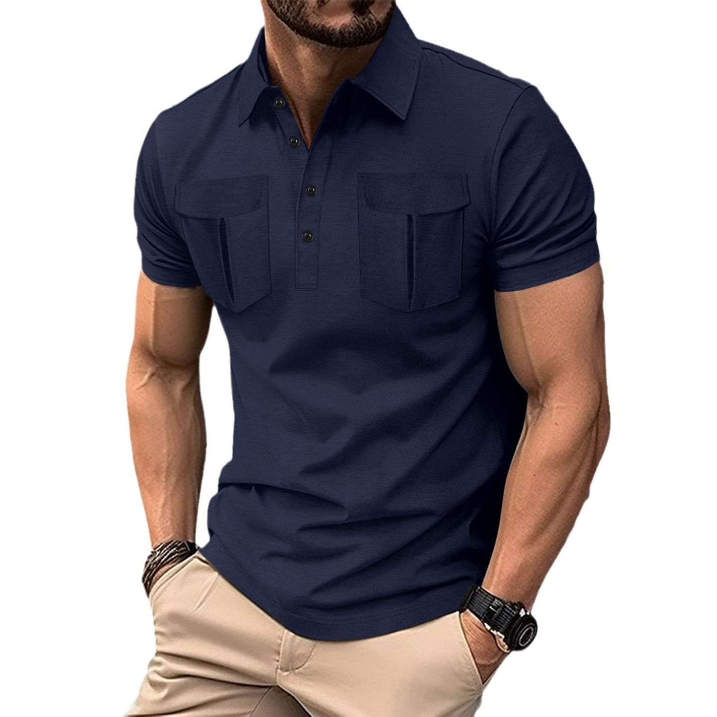 Herren Polohemd Kurzarm Modern mit Taschen