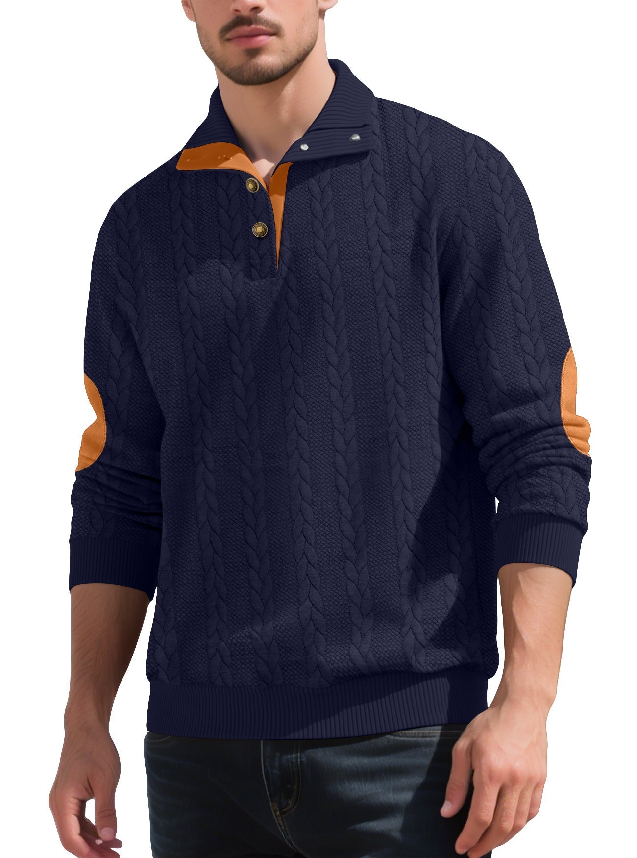 Herren Strickpullover Modern mit Knöpfen und Kontrastfarben