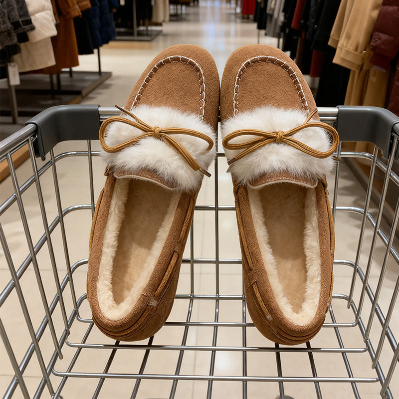 Damen Mokassins Weich Fellverzierung Warm