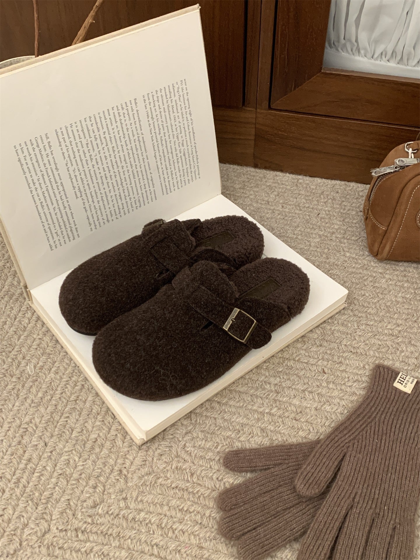 Damen Clogs Wollfilz Warm Schnalle Mode