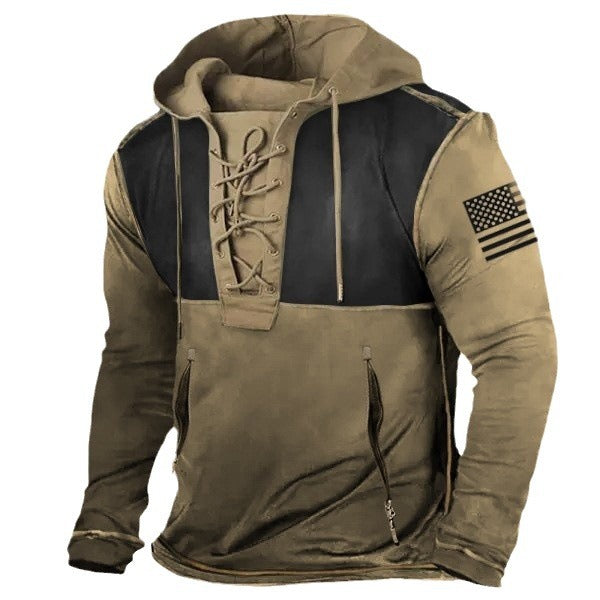 Herren Kapuzenpullover mit Flaggenmotiv und Schnürung