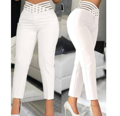 Damen Hose High Waist Stretch Modern Mit Gitterbund