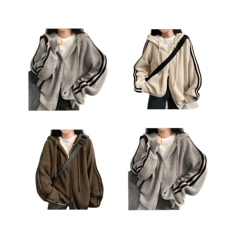Damen Hoodie Jacke Gemütlich Gerippt Strick Warm