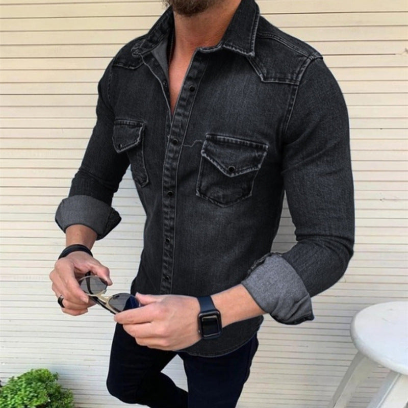 Herren Jeans Hemd Modern Slim Fit mit Brusttasche