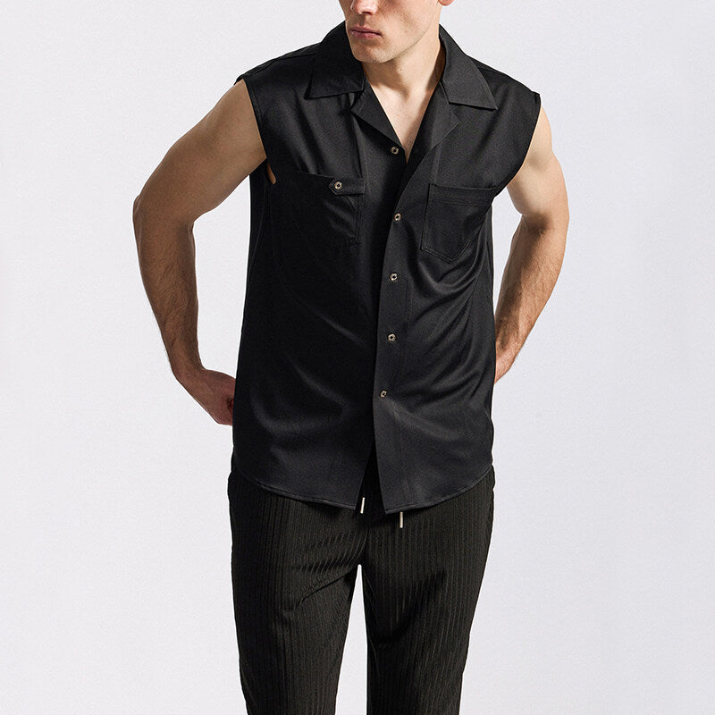 Herren Tanktop Hemd mit Brusttasche Sportlich Modern