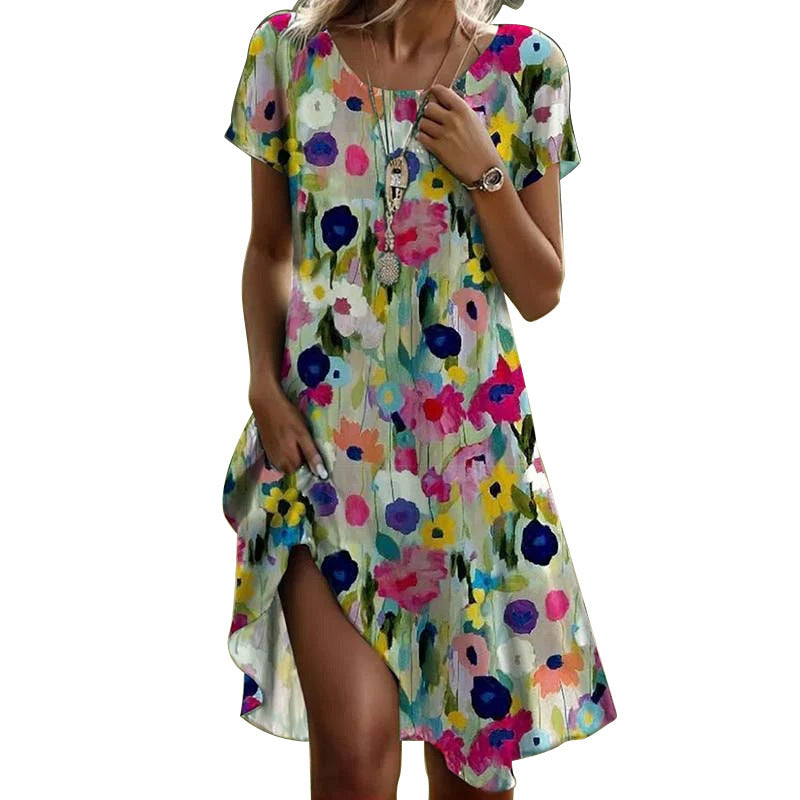 Damen Maxikleid Lässig Floralmuster Beinschlitz Sommerkleid