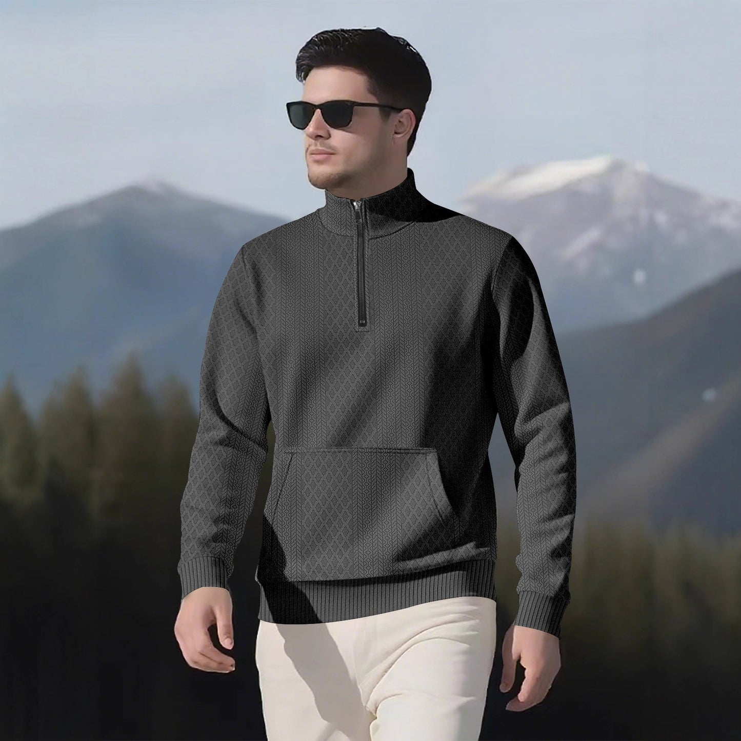 Herren Pullover Sportlich Stehkragen mit Taschen