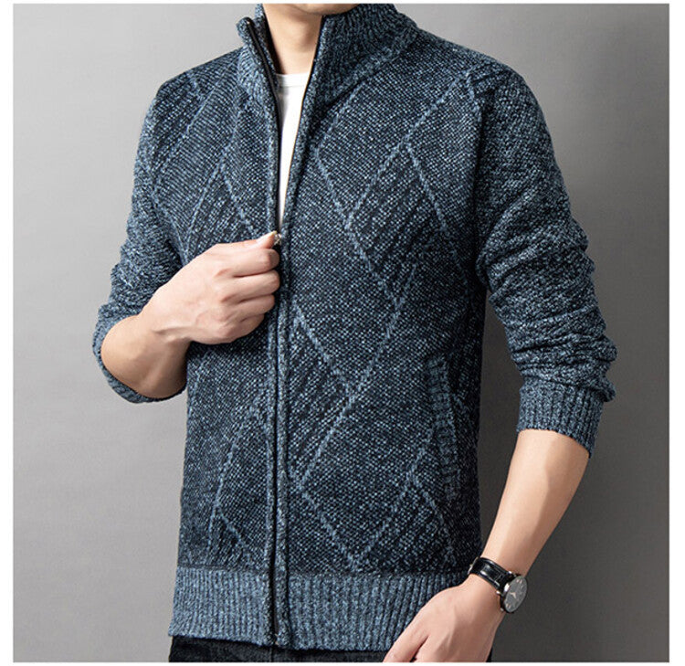 Herren Strickjacke Modern Grafik Muster Zipper