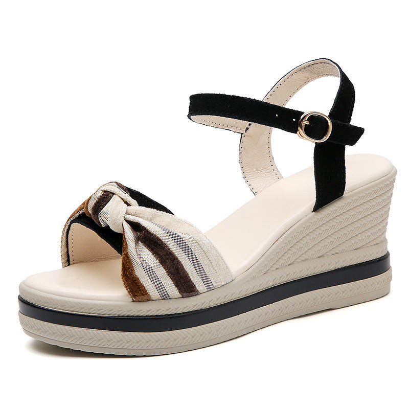 Damen Sandaletten Wedge Absatz mit Knotendesign und verstellbarem Riemen