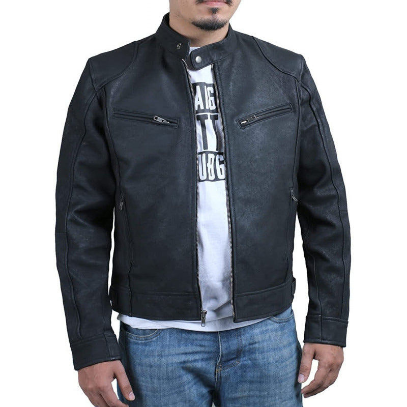 Herren Lederjacke Bikerstyle Schwarz Kontrastnähte