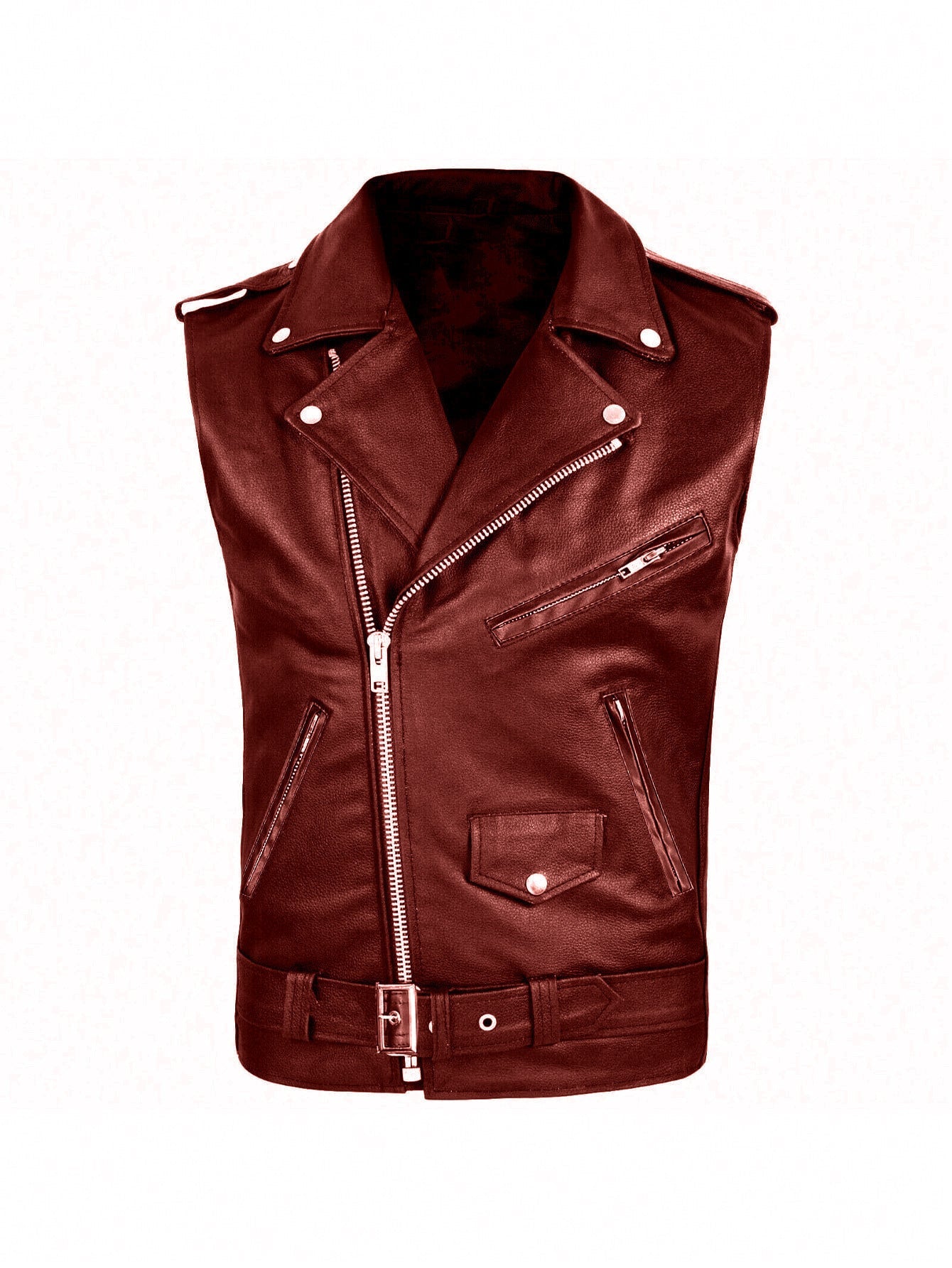 Leder Bikerjacke Herren Ärmellos Stylish Ledermantel