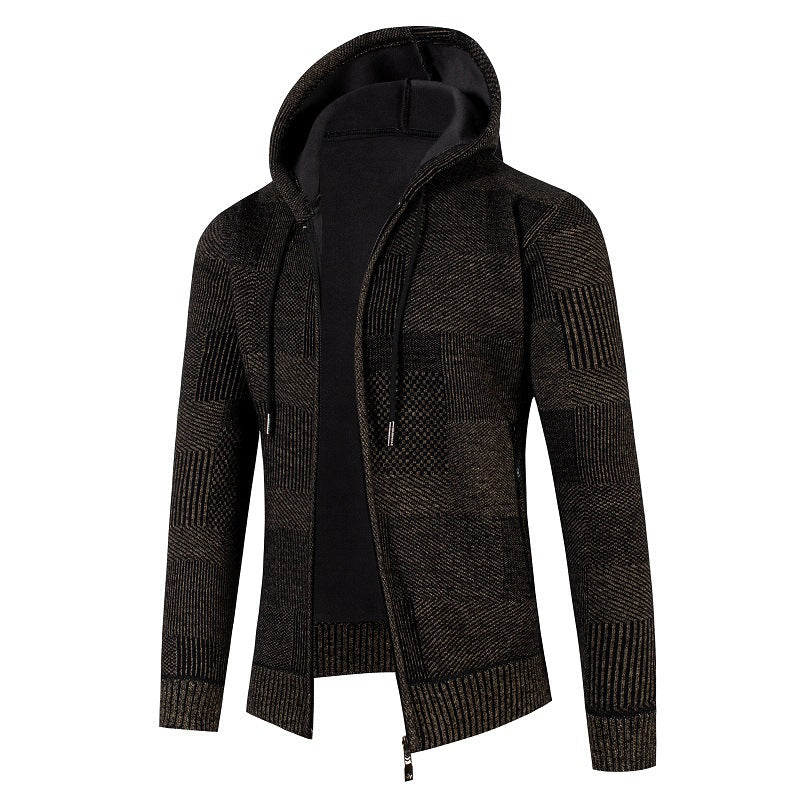Herren Strickjacke Modern Kapuze Lässig Grau