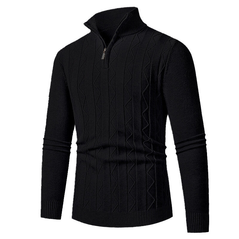 Herren Strickpullover mit Reißverschluss und Zopfmuster Modern