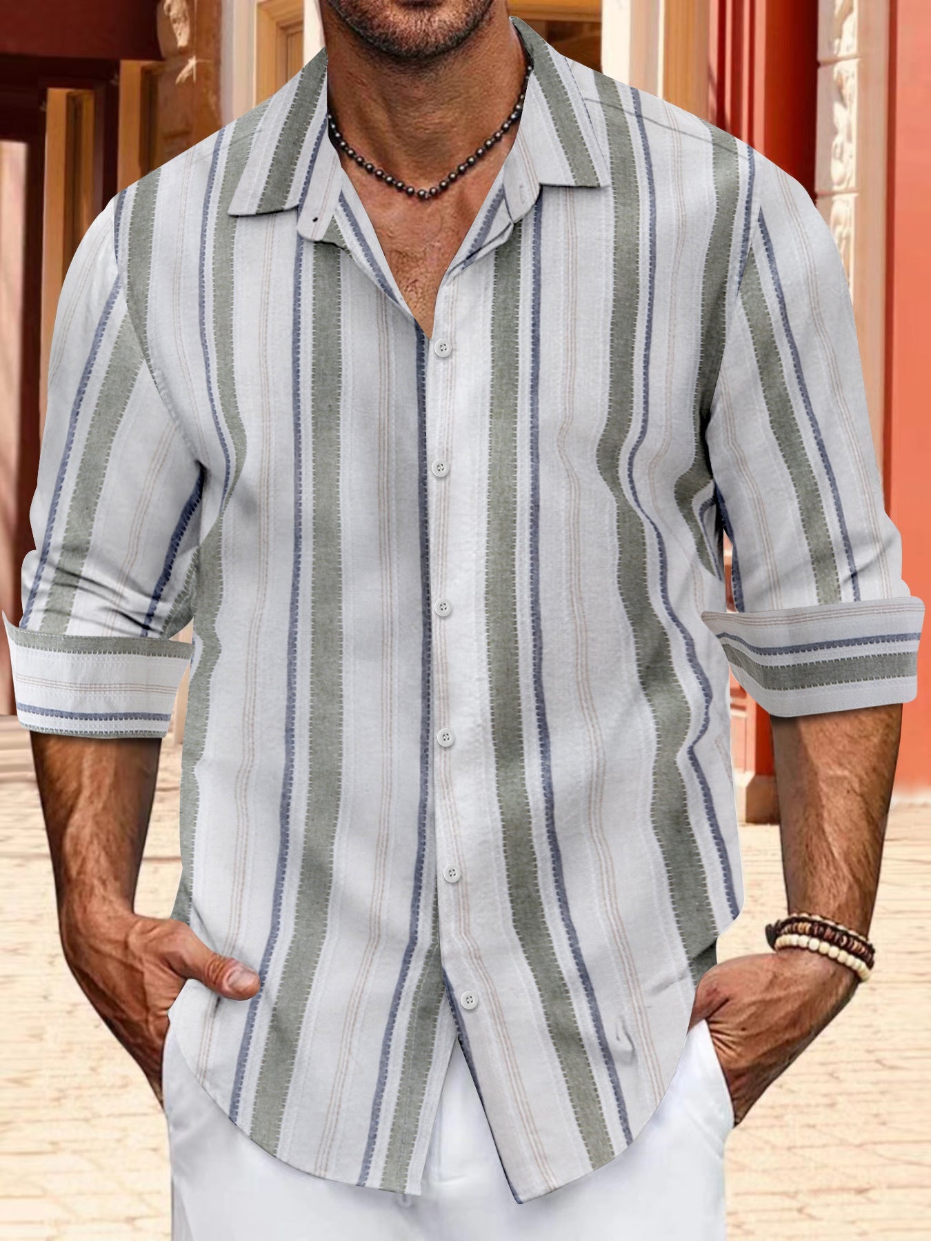 Gestreiftes Herrenhemd Modern Freizeitshirt