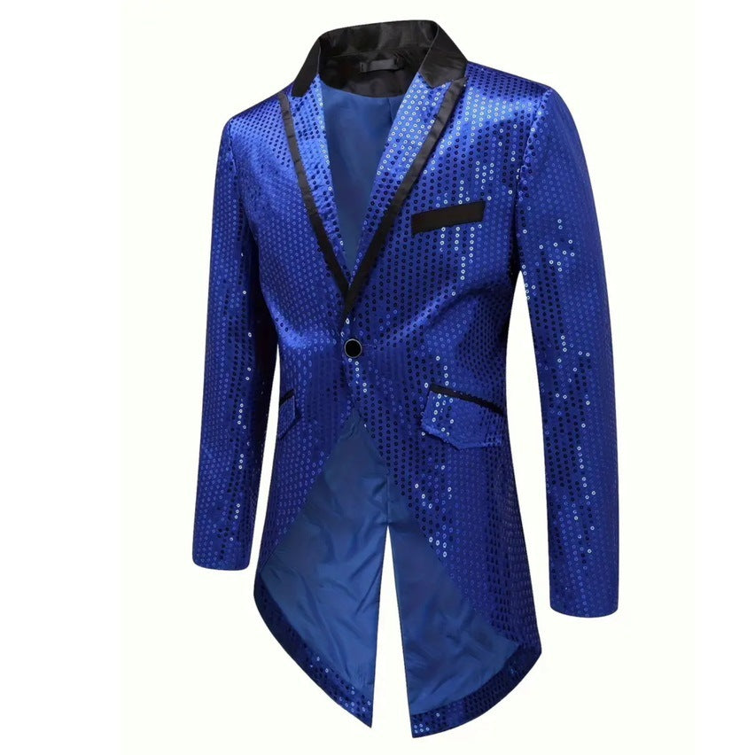 Herren Blazer Elegant Pailletten Schwarz Glitzernd