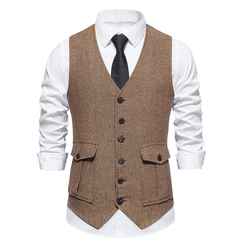 Herren Weste Fischgrat Muster Elegant Klassisch
