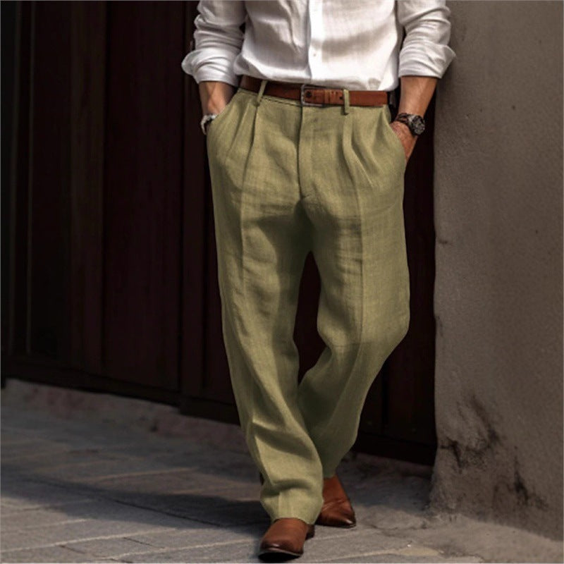 Herren Leinenhose Elegant Locker Bequem Mit Taschen