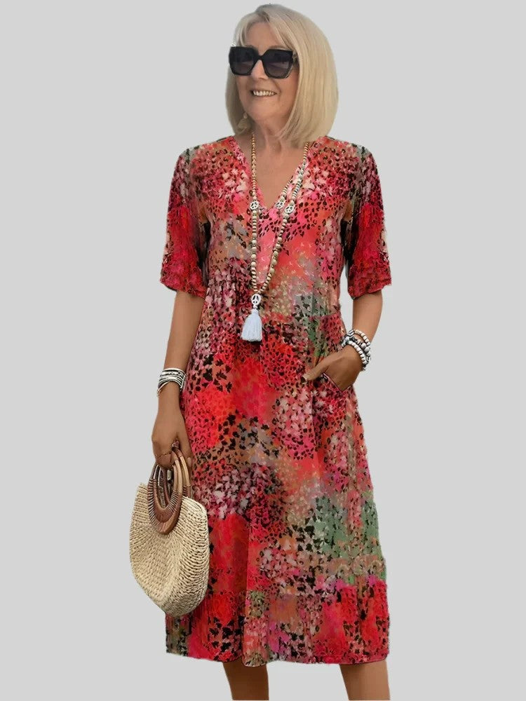 Damen Sommerkleid V-Ausschnitt Leicht mit Taschen