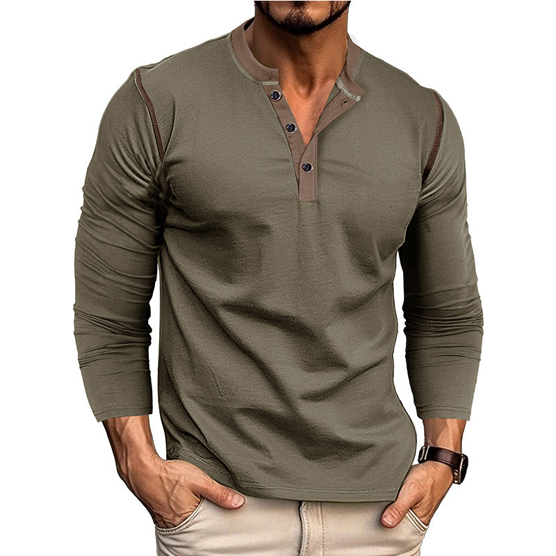 Herren Langarm-Hemd Henley-Ausschnitt Modern Slimfit