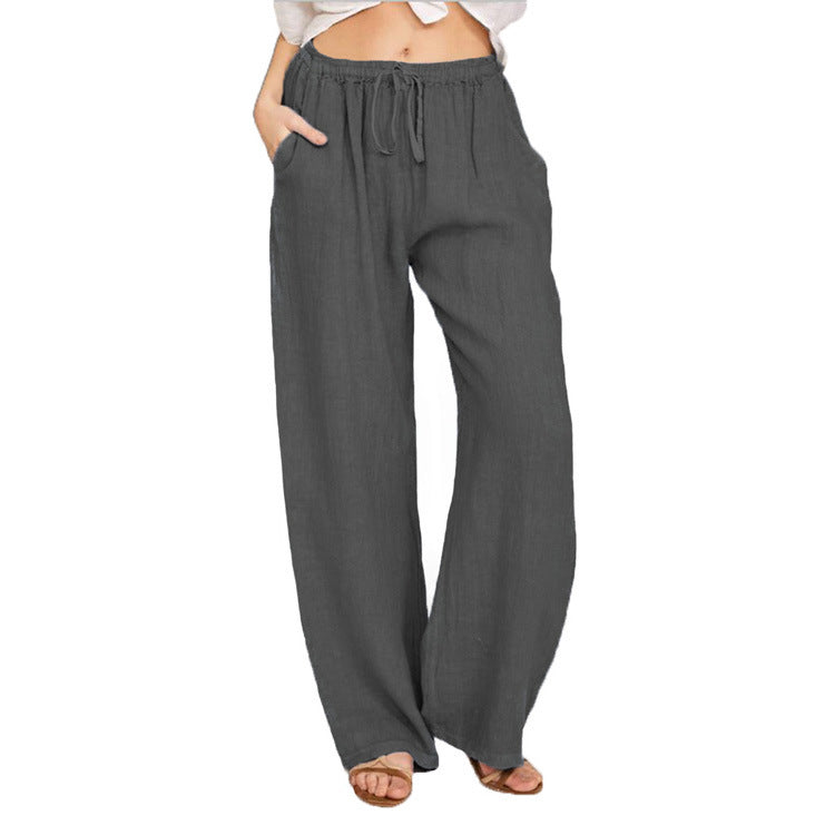 Weite Damenleinenhose Elastisch mit Taschen Sommer