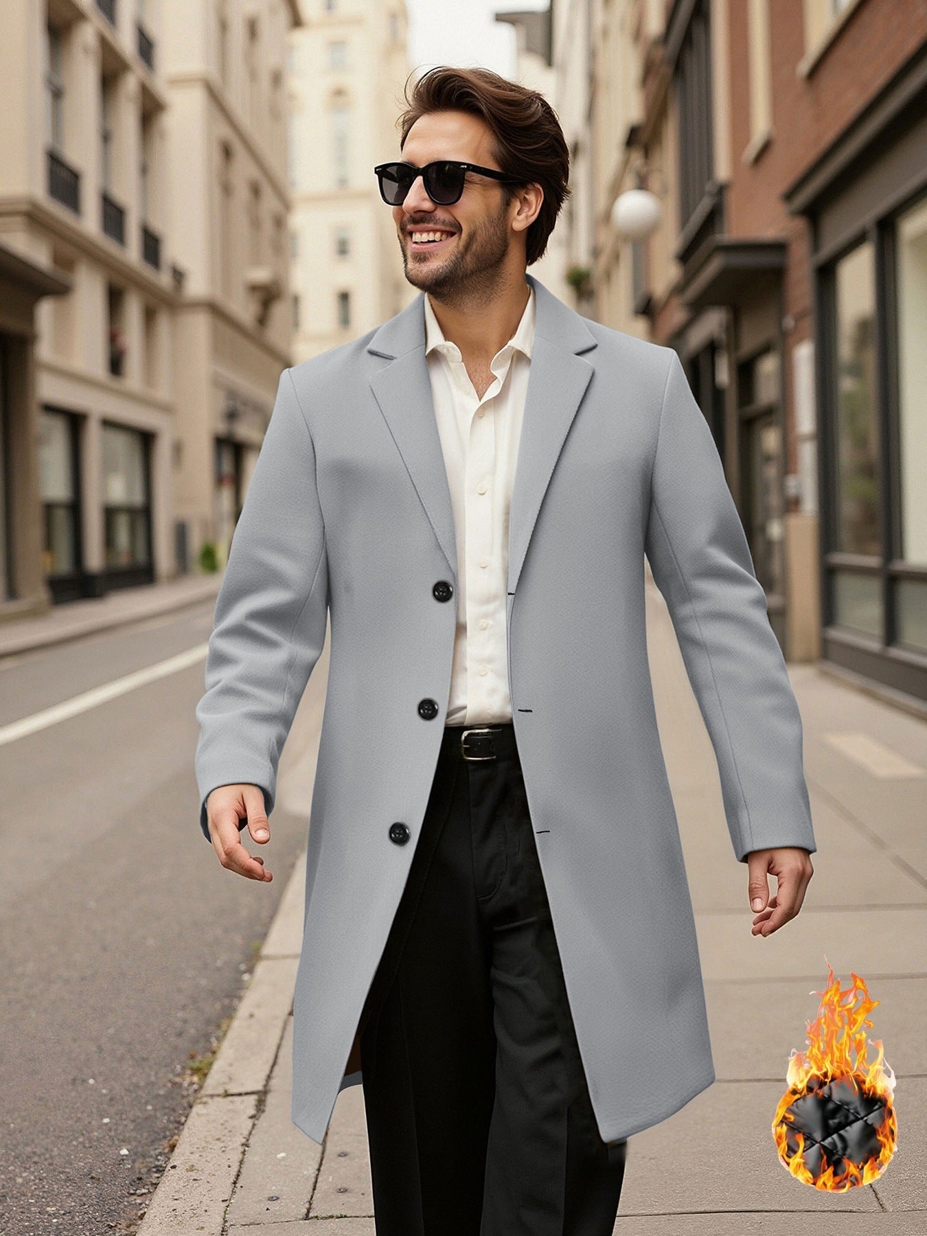 Herren Mantel Doppelreihig Elegant Leder