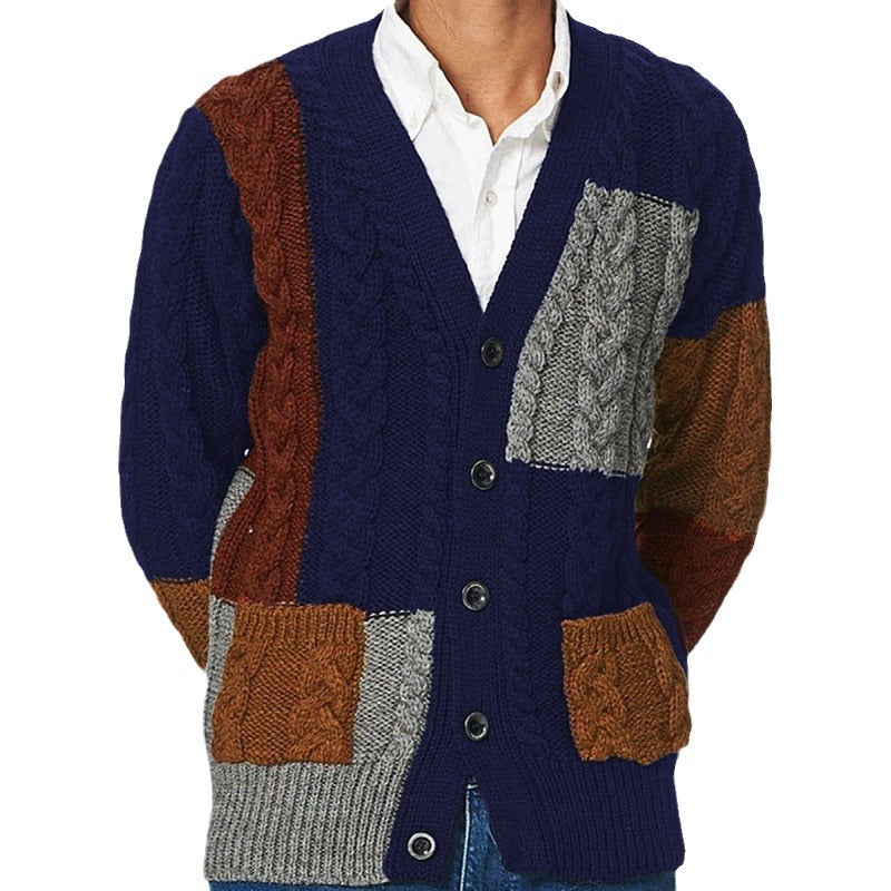 Herren Cardigan Grobstrick mit Farbakzenten und Taschen