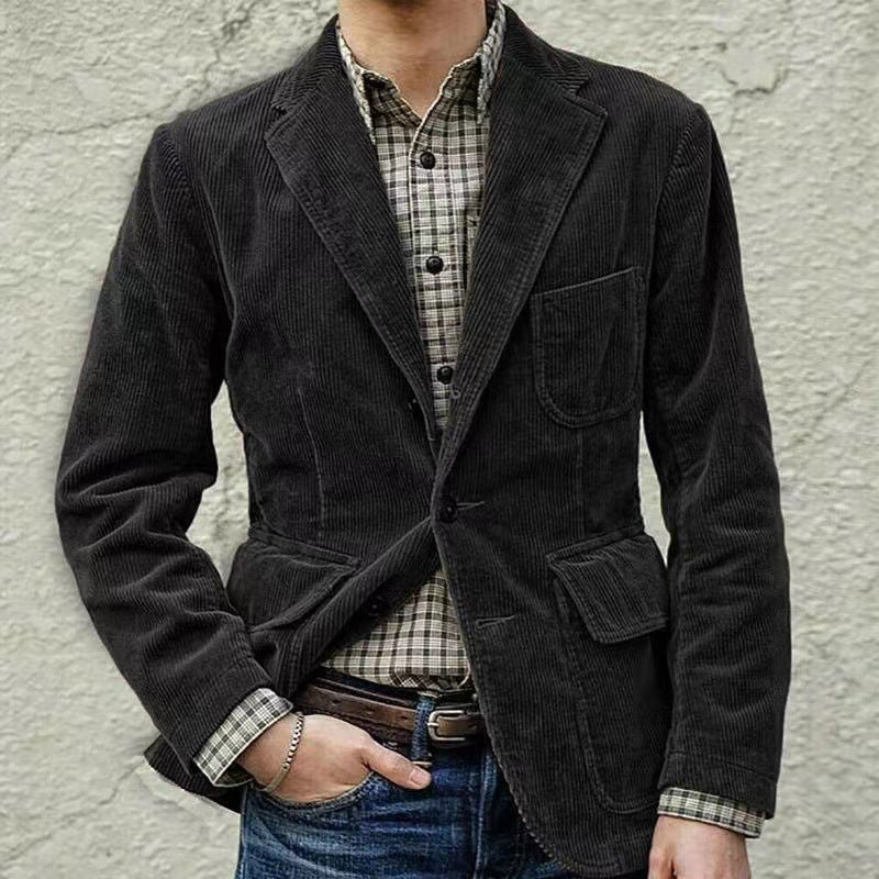 Herren Cordjacke Modern mit Viel Taschen Schwarz