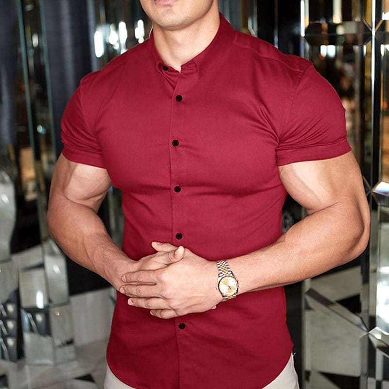 Herren Kurzarmhemd Slim Fit Modern Strukturiert