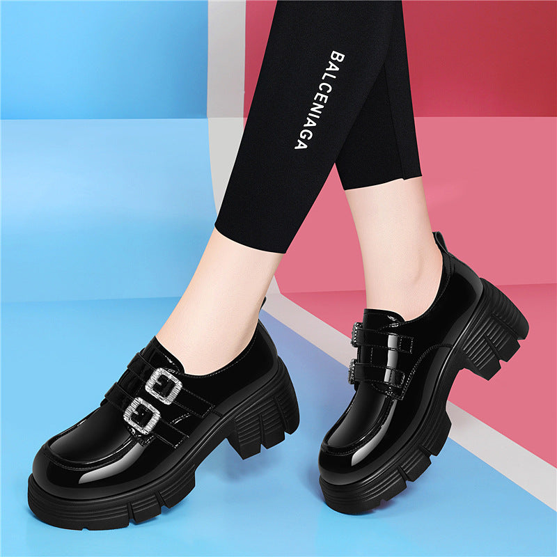 Damen Plateau Schuhe Schnürstiefel mit Doppelriemen Modern