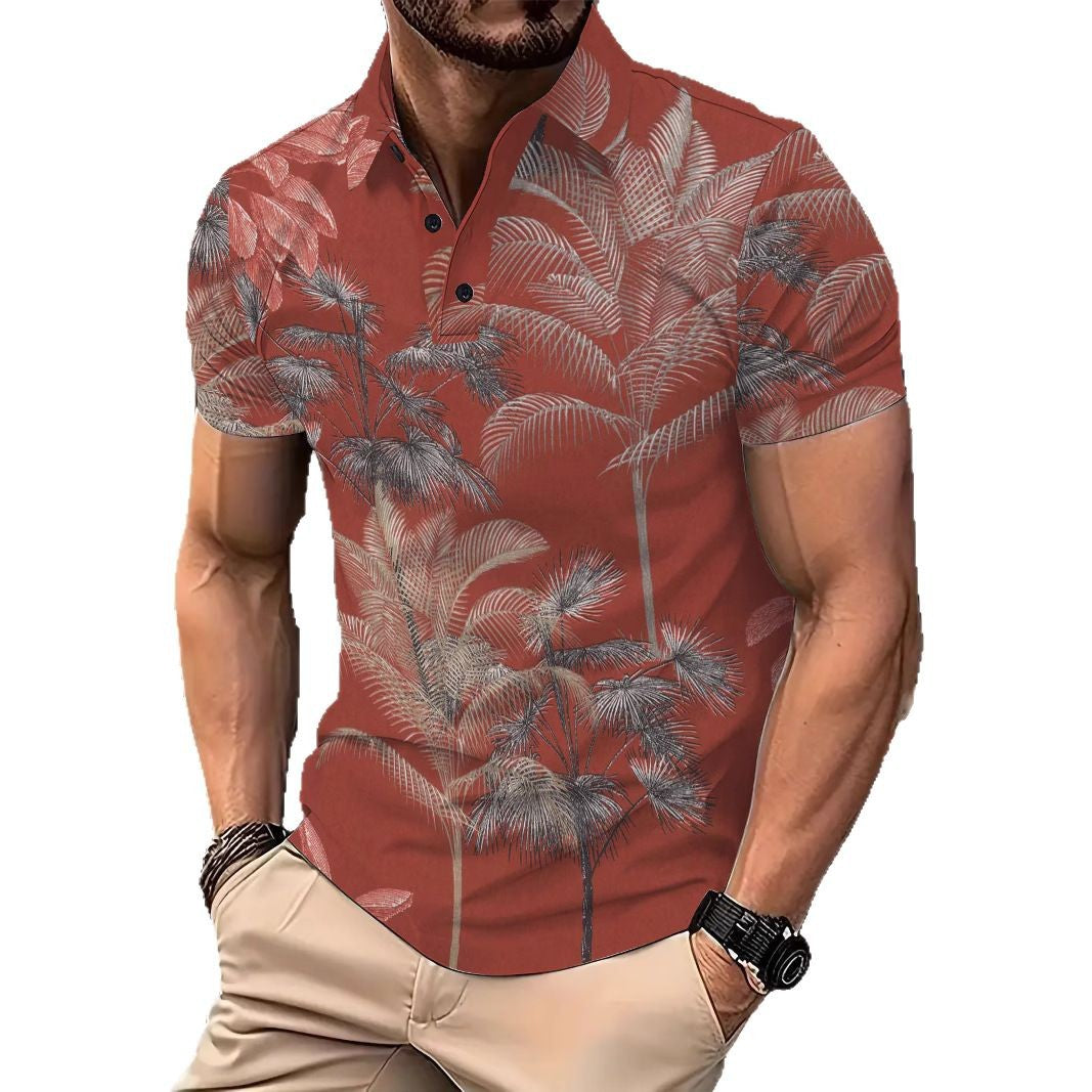 Herren Poloshirt Tropisch Palmendruck Sommer