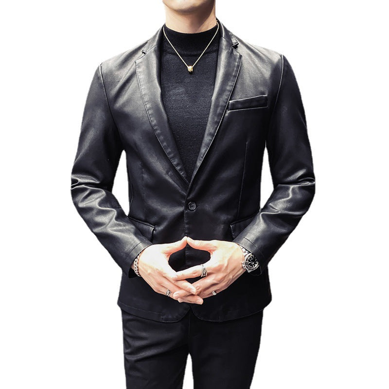 Herren Lederjacke Elegant Kunstleder Schwarz