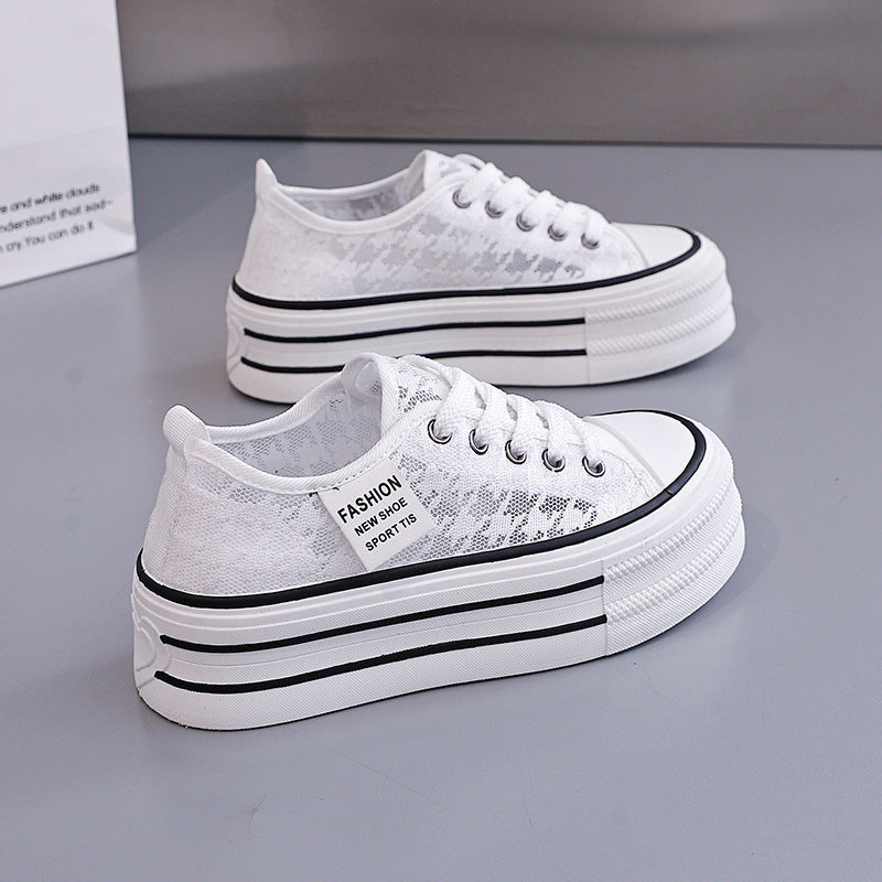 Damen Sneaker Hochplateau Atmungsaktiv Weiß