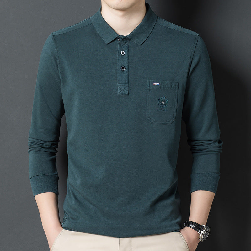 Herren Poloshirt Langarm Elegant mit Brusttasche