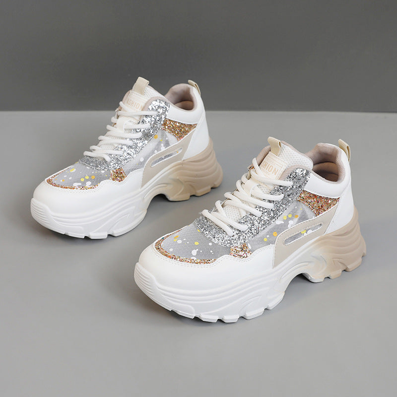 Damen Sneaker Chunky Glitzer Sneakers Hoch Modisch