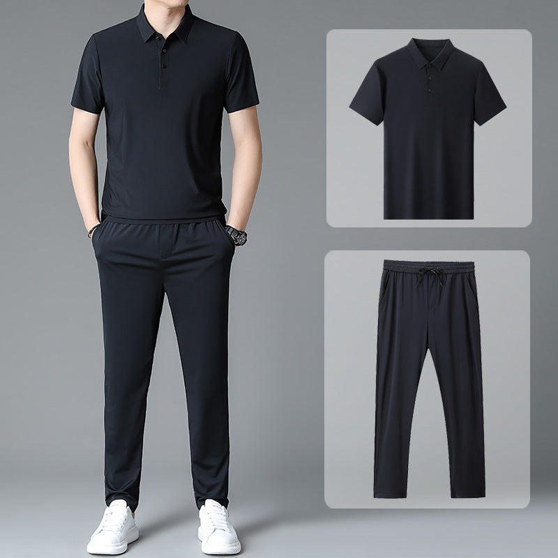 Herren Sportensemble Atmungsaktiv Poloshirt Jogginghose Set