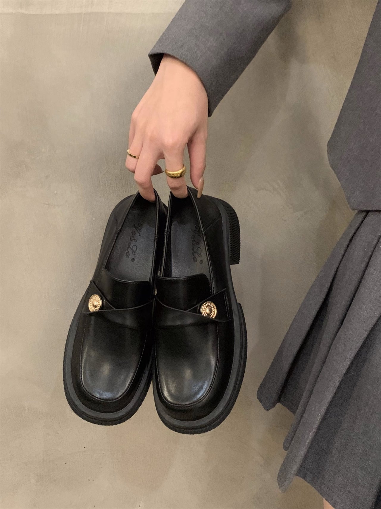 Damen Mokassin Lackleder Elegant Schnalle Schwarz Mode