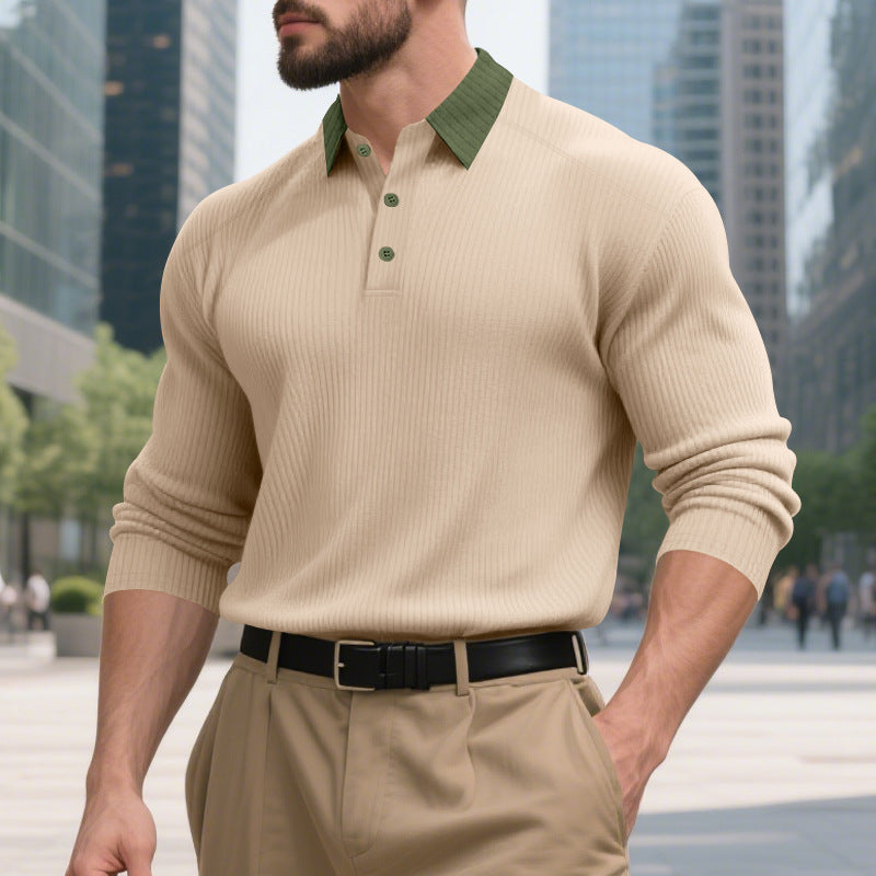 Herren Poloshirt Elegantes Strukturdesign Stehkragen Knopfleiste Modern