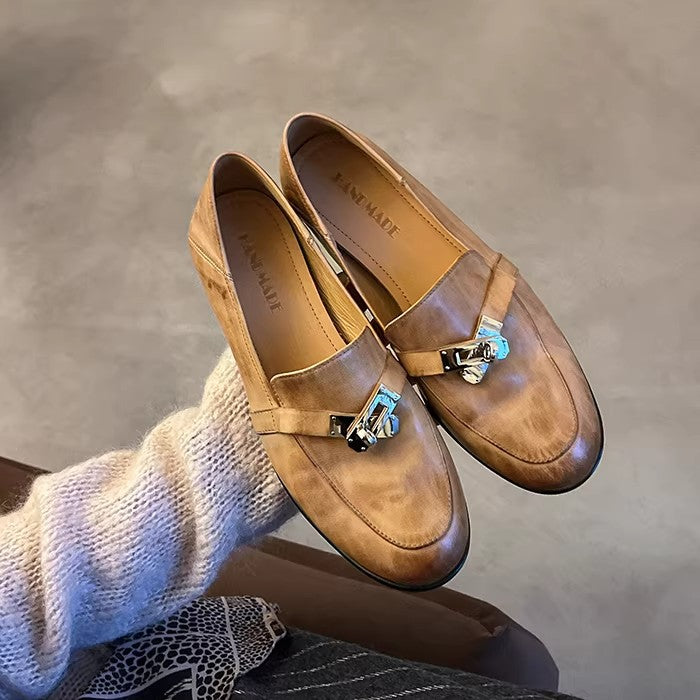 Damen Mokassins Elegante Schnalle Luxus Design