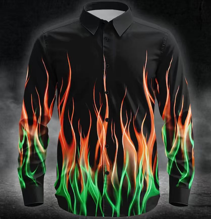 Herren Langarmhemd mit Flammenmuster Modern Trendy