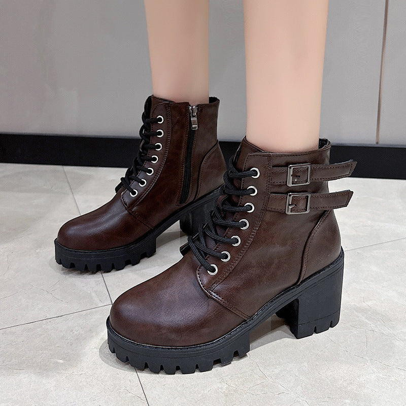 Damen Stiefeletten Schnürstiefeletten Mit Blockabsatz Robust
