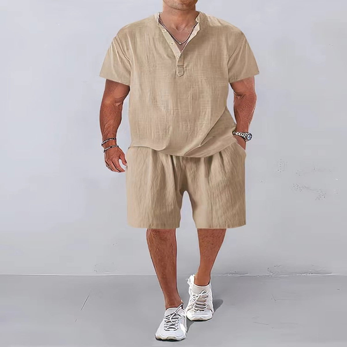 Herren Leinenanzug Bequem Relaxed Fit Sommer