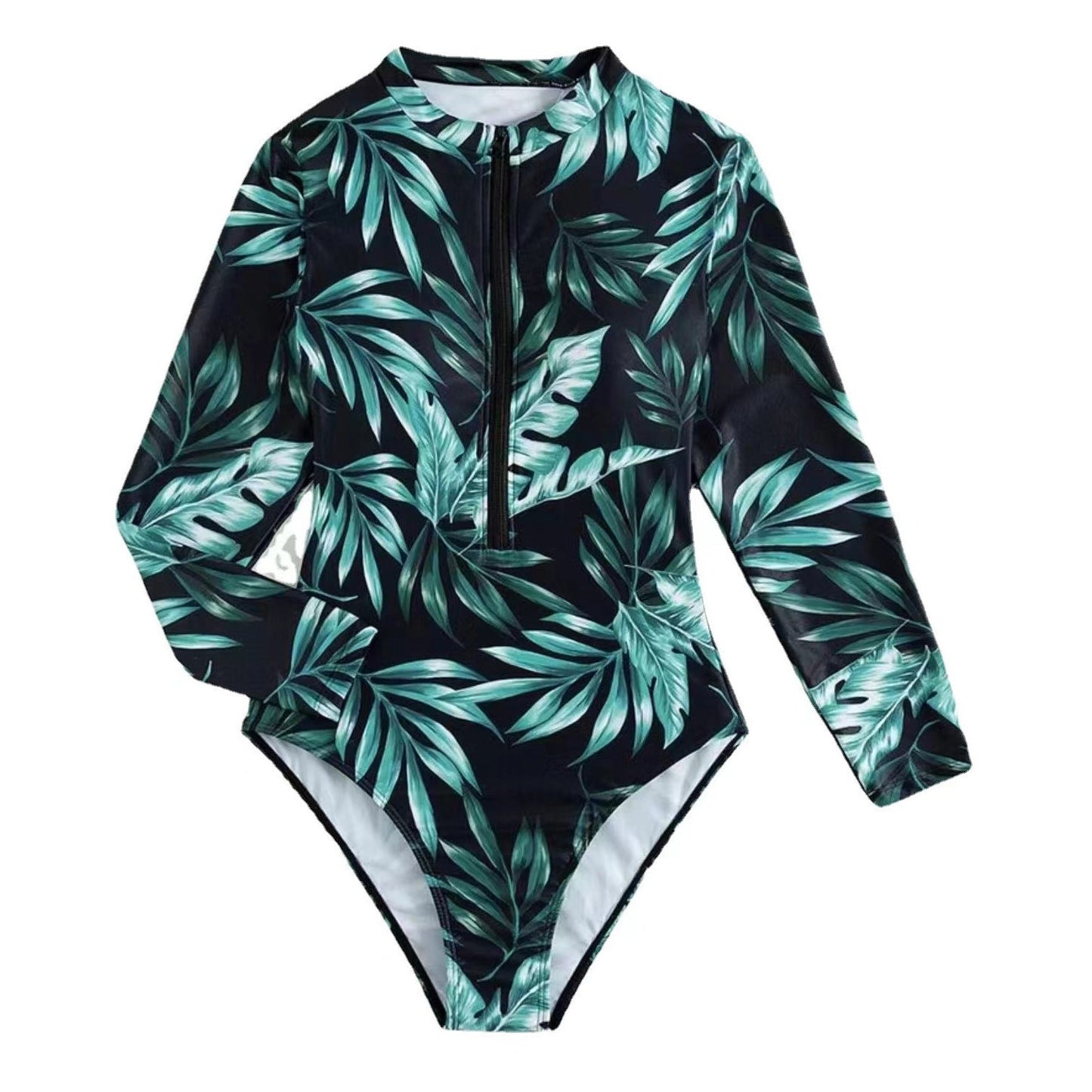 Damen Badeanzug Langarm Floral Hoch tailliert Modisch