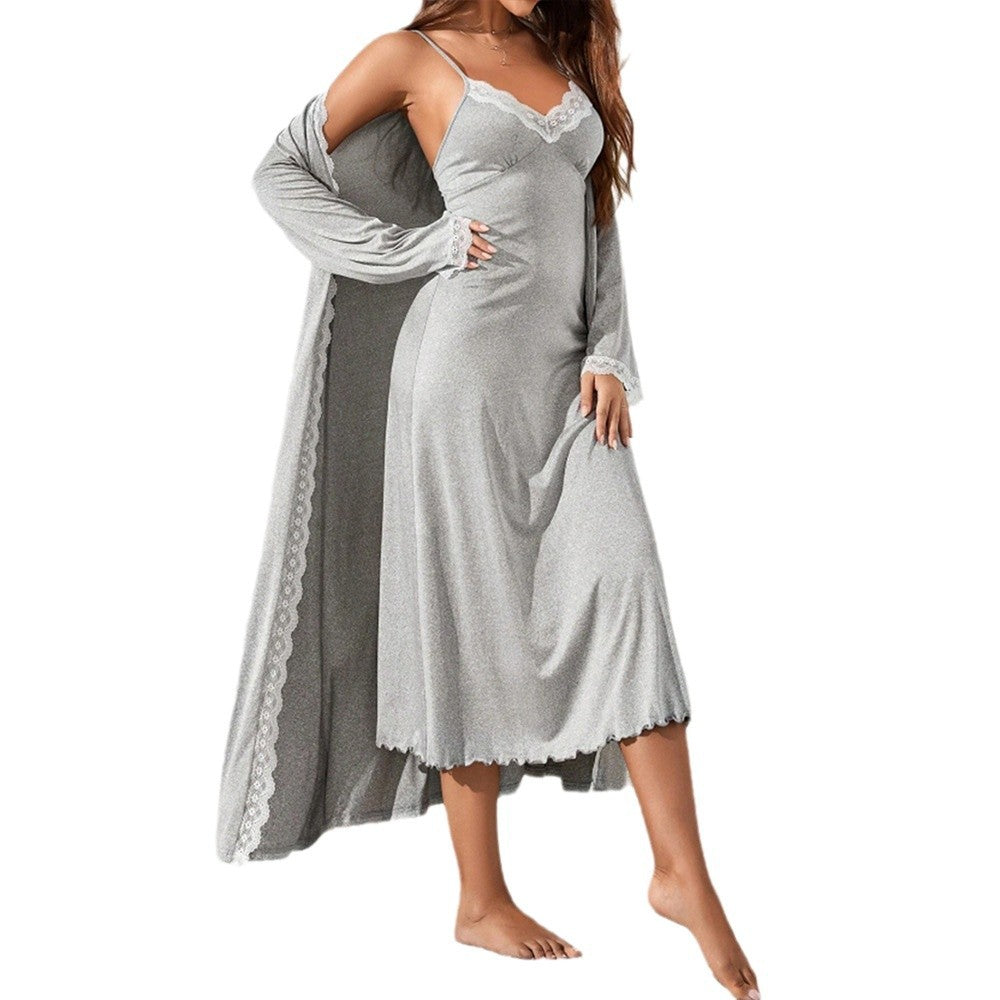 Damen Nachthemd Spitze Elegant Lang