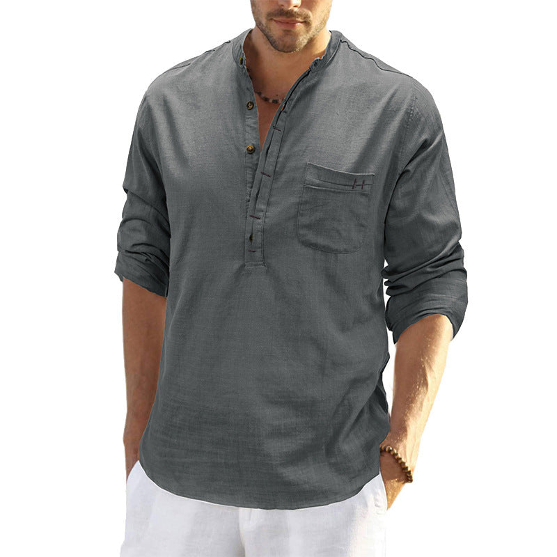 Herren Langarmhemd Stehkragen Modern Slim Fit