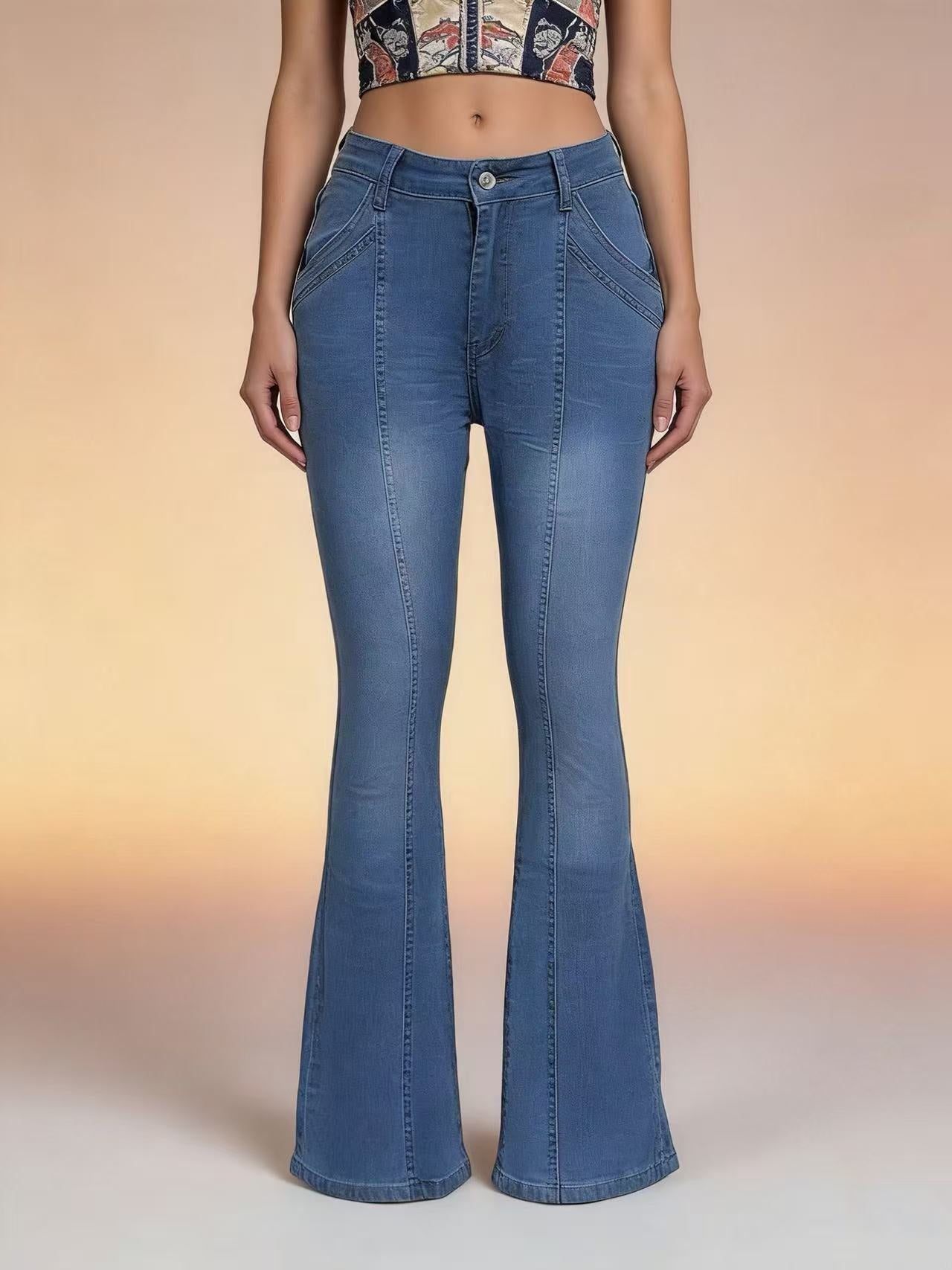 Damen Jeans Bootcut Hochbund Elegant Slim