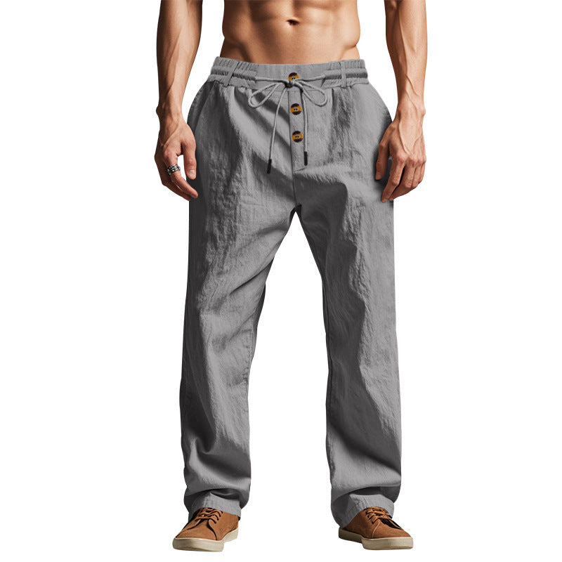 Herren Sommerhose Elastisch Bequem Mit Holzknöpfen