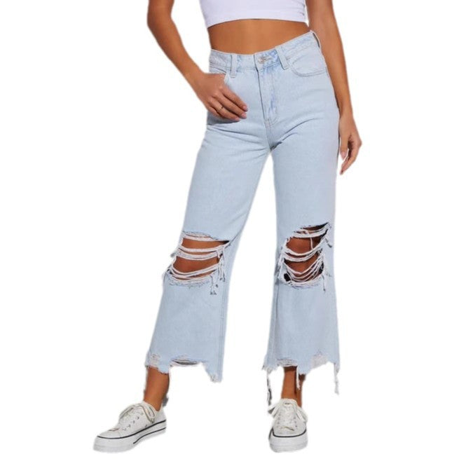 Damen Mom Jeans Ripped mit Rippen-Details Trendy